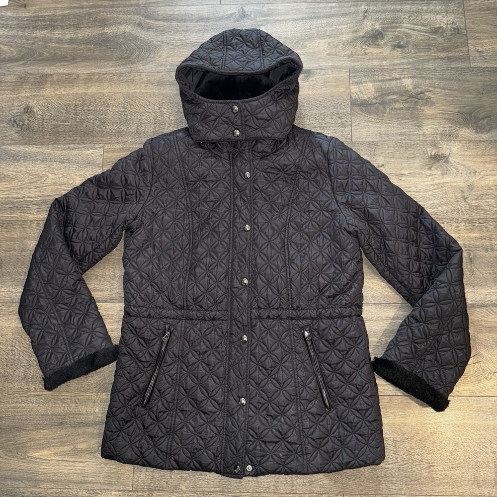 Mark New York Women's Quilted Snow Jacket Puffer Parka Faux Fur Hooded Sz M